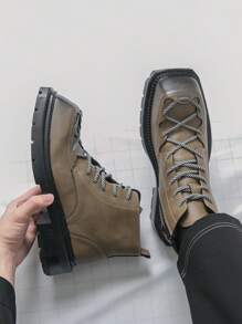 بوت درباي الرجالية ذات الأصابع المربعة والرباط، الدافئة بطراز قديم، بوت دراجات نارية عصرية، بوت متعددة الاستخدامات