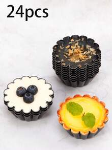 6/12/24件套迷你蛋挞模具、凹槽蛋糕模具、DIY烘焙布丁派模具、菊花杯蛋糕模具、不粘煎饼模具、碳钢蛋挞模具、可重复使用、厨房小工具、厨房配件 - 黑色 - 查看 7