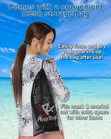Reef Tourer Adult Single-Window Mask & Snorkel Set, Semi-Dry Top, Purge Valve, Panoramic Wide View Tempered Glass Lens, Snorkeling Gear For Ages 10+ With Reusable Travel Mesh Bag, RC0105 - White - View 6