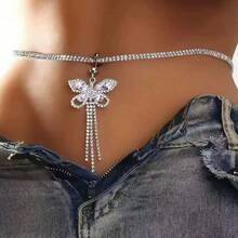 1 件时尚流苏心形肚脐链，星星链腰链配饰适合女士派对嘻哈服饰 - 款式2銀色 - 查看 3