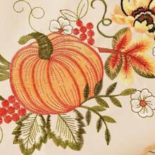 Embroidered Fall Autumn Harvest Pumpkins Tablecloth For Thanksgiving Oval 57*84 Inches - Beige - View 3