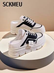 SCKMEU 1 Pair Women's Mesh Panel Slip-On Flat Mule Shoes, Breathable, Platform, Fashionable & Versatile Casual Footwear - Black - View 4