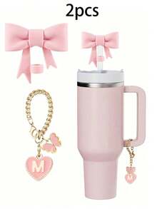 مجموعة 1 / 2 قطعة من اكسسوارات الأكواب الأنيقة، 1 قبعة قش بفيونكة، زخرفة جذابة بشكل قلب وحرف مصممة للأكواب، إكسسوارات سحر بشكل حرف وقلب لتخصيص الأكواب، سلسلة مقبض مع حرف شخصي لأكواب التمبلر، ديكور بطراز بسيط - متعدد الألوان - مشاهدة 20