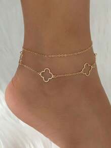 1pc Fashionable Minimalist Hollow Double-Layer Clover Anklet For Girl