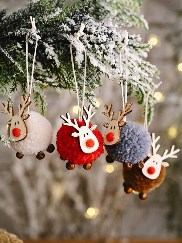 4 Stück süße Rentier Figuren Weihnachtsbaum Ornamente mit Seil, Weihnachts Hirsch Bommel Hängedekoration, Weihnachtsbaum Dekorationen, Party Dekoration Heim Dekoration Weihnachtsdekorationen Raumdekoration Winter