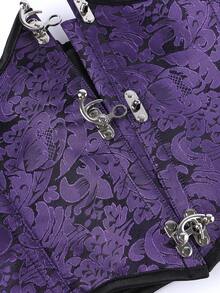 Underbust Corset Steampunk Gothic Punk Style Short Waist Trainer Cincher, Palace Bodice Waist Cincher With Hook And Buckle Closure - Purple - View 5