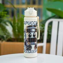 1 个 750ml/25oz 卡通山海经主题水瓶，带塑料吸管，便携易清洗，适合户外露营、玩耍、运动和节日礼物 - 彩色 - 查看 10