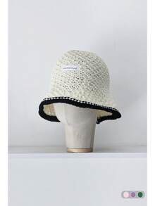 1 件女士绿色草帽，夏季沙滩帽，户外防紫外线透气镂空编织渔夫帽，宽边遮阳帽，百搭渔夫帽，大头围，黑色针织帽， - 草帽 - 查看 11