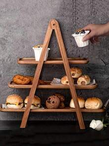 1 buah Stand Dessert Kayu Satu Lapis atau Beberapa Lapis, Tempat Cupcake Kayu, Nampan Pajangan Makanan Persegi Panjang, Cocok untuk Pesta, Ulang Tahun, Pernikahan, Dapur, Hadiah Natal, Dekorasi Acara. - Khaki - View 4