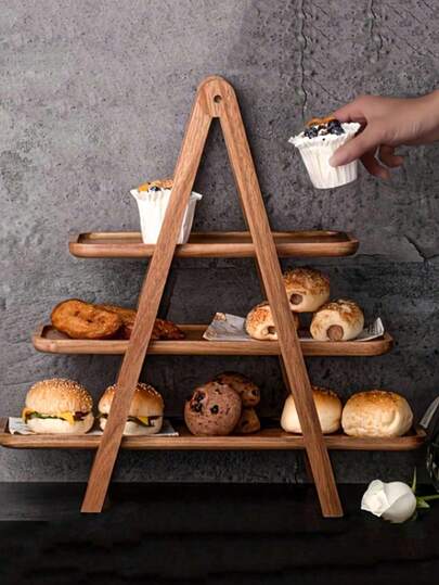 1pc Wooden Dessert Stand, Single/Multi-Tier Tray, Rectangular Platter For Cupcakes, Cakes, Food Display, Suitable For Party, Birthday, Wedding, Kitchen, Christmas Gift, Gathering Decoration