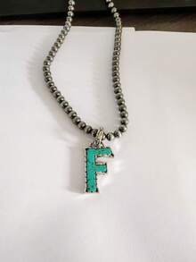 1pc Western Country Style Vintage Textured CCB Multicolor Leopard Print Black & White Plaid 26 Letter Minimalist Pendant Necklace, Sweater Chain