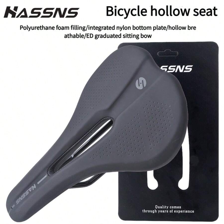 HASSNS Ultra-Light Bicycle Saddle, Hollow Breathable Shock-Absorbing Cycling Seat Cushion, Non-Slip Aerodynamic Mountain/Road Bike Seat - Black - View 1