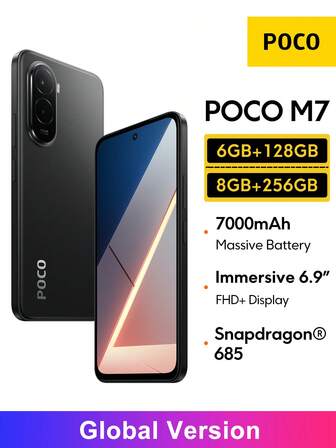 Xiaomi POCO M7 NFC Smartphone 6 GB + 128 GB / 8 GB + 256 GB Global Version Immersiv 6,9" FHD+ Skärm 144Hz Uppdateringsfrekvens Massivt 7000 mAh (Typ) Batteri 33 W Snabb och 18 W Omvänd Laddning 50 MP Al Dubbelkamera Snapdragon 685 AI Ansiktslåsning IP64 Vatten- och Dammtålighet, Julklappar Till Barn Och Föräldrar