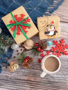 12 piezas Manteles individuales con diseño de copos de nieve, posavasos con copos de nieve, manteles individuales rojos para tazas de vino, té y café, en caja de regalo para decoración de fiesta de Navidad, invierno y días festivos. Manteles individuales y posavasos de fieltro verde y rojo para decoración de mesa de cena de fiesta de Navidad, boda de invierno y días festivos. - Multicolor - Ver 6