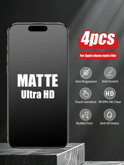 4 件兼容 16e/16/15/14/13/12/11 Pro Max/XR/X/XS Max/7/8 Plus 系列，6.1 英寸磨砂屏幕保护膜，防眩光防刮钢化玻璃膜，全覆盖，光滑灵敏触感，适合作为生日、家人、朋友的礼物，手机屏幕保护膜，手机配件屏幕保护必需品，适用于日常防护、办公室、家庭防水防震防摔防刮