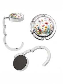 1pc Vintage Floral Desktop Hanging Purse Hook - Foldable Wallet Hanger With Secure Metal Clip, Portable Restaurant, Bar, Home Decor Table Bag Holder - Unique Gift For Women