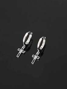 1 par de brincos da moda, primavera/verão, estilo casual e descolado com sobreposição em forma de cruz, adequado para uso diário masculino, passeios, trabalho, um ótimo presente de aniversário para amigos