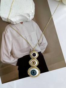 1pc Bohemian Style Creative Fashion Luxury Elegant Copper Bull Head & Eye Print Fabric Necklace, Suitable For Daily, Date, Party, Summer, Beach, Holiday, Sports, Gift For Women, Sisters, Couples (The Eyes Are Made Of Resin With Foam Backing. Please Handle With Care If You Have Concerns.) - Gold - View 9