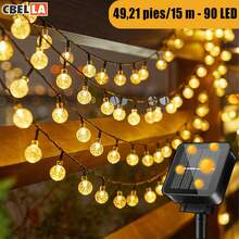 CasaBella 15 m 90 LED serie de luces navideñas solares decoración exterior navidad Christmas navideño guirnalda solar vintage impermeable bola cristal IP65 tiras luces patio jardín reuniones fiesta burbuja luz led decoración navideña solar jardín exterior - Dorado - Ver 2
