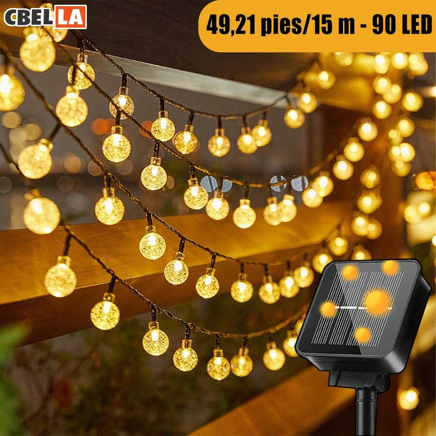 CasaBella 15 m 90 LED serie de luces navideñas solares decoración exterior navidad Christmas navideño guirnalda solar vintage impermeable bola cristal IP65 tiras luces patio jardín reuniones fiesta burbuja luz led decoración navideña solar jardín exterior