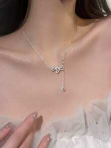 1 件优雅简约水钻三心流苏吊坠项链，奢华百搭设计，适合女性、新娘、订婚珠宝、女朋友或情人节礼物，情人节、妈妈、母亲、母亲节、礼物