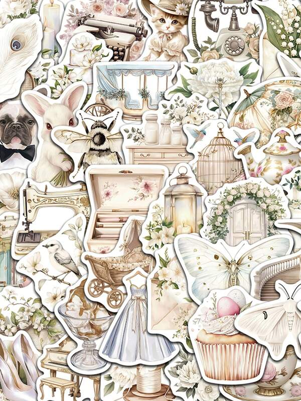 Set de 50 pegatinas retro de arte estético y romántico con dibujos animados, pegatinas decorativas DIY para papelería, portátil, botella de agua, guitarra, teléfono, equipaje, cuaderno