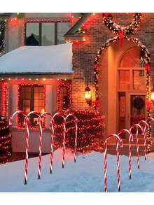 Solar-Powered Christmas Candy Cane Lights Set - 5pcs Warm White LED Outdoor Decor For Yard, Garden & Tree, Christmas Decor