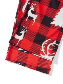 Christmas Family Pajamas Matching Set Elk Print Long Sleeve Tops And Red Plaid Pants Sleepwear - Đỏ - Xem 10