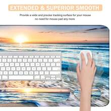 Large Keyboard Mouse Pad Set, Extended Mouse Pad+Keyboard Wrist Rest Support, Memory Foam Ergonomic Easy Typing, 4Pcs (35.4*15.9 In) Desk Pad Set For Home Office Study Game - Colorful-671326 - Beach - 查看 5
