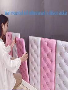 自粘式3D设计，优雅菱形图案装饰靠垫墙贴，适用于榻榻米床头板，柔软衬垫，黑白配色，适合卧室和客厅装饰，泡沫墙板，皮革包裹装饰防撞墙垫，卧室床头板墙面装饰，确保安全 - 彩色 - 查看 2