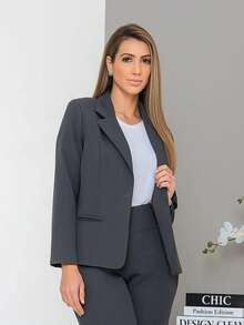 Women's Blazer And Tailored Pants Set, Cold Winter Casual - 深灰色 - 查看 2