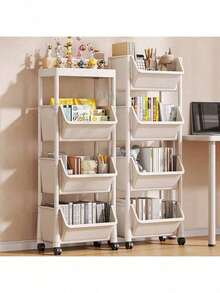 1pc Movable Utility Cart Rack, Multi-Tier Home Storage Organizer For Snacks, Living Room, Kitchen Fruit & Vegetable Basket - Multicolor - View 2
