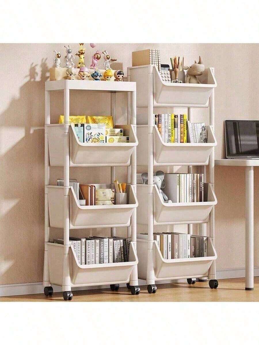 1pc Movable Utility Cart Rack, Multi-Tier Home Storage Organizer For Snacks, Living Room, Kitchen Fruit & Vegetable Basket
