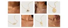 MEVECCO Layered Heart Necklace Pendant Handmade 18k Gold Plated Dainty Gold Choker Arrow Bar Layering Long Necklace For Women - 分層太陽臉 - 查看 2