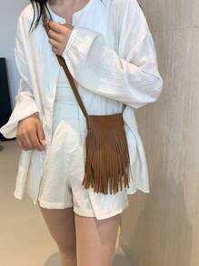 Large Capacity Fringe Handbag, Korean Style New Women's Bag, Simple & Popular Ladies' Shoulder Bag, Simple Crossbody Bag, Back To School Season