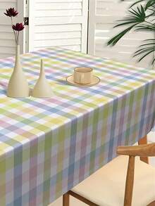 1/3 Pieces Of Colourful Checkered Easter Disposable Tablecloth, PE Soft-Coloured Wallpaper Rainbow-Mixed Plastic Tablecloth, Soft-Coloured Tablecloth For Party, 274*137cm - Color - View 4