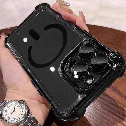黑色磁吸 MagSafe 手机壳，单件装，电镀四角防摔，全新手机壳，兼容 17 Pro Max/16 Pro Max/15/14 Pro/13/12/11/XR/XS Max/8、Galaxy S25 系列、S24 系列、S23 系列、S22 系列、A05、A35、A55，防水防震防刮，含镜头保护膜，生日礼物/周年纪念礼物