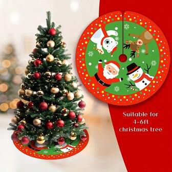 1 pezzo Gonna per albero di Natale tradizionale, con Babbo Natale, pupazzo di neve, renne, adatta per decorazioni per feste natalizie, tappeto per albero da interno/esterno, decorazioni per scene, stanze, casa, feste natalizie, decorazioni natalizie invernali
