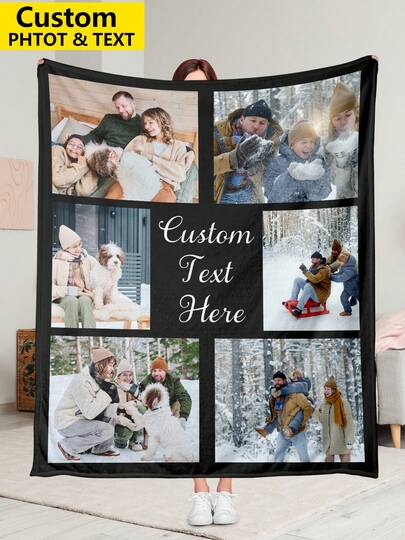 1pc Custom Photo Text Flannel Throw Blanket Personalized Blanket Room Deocr Customization Christmas Decrotions Quick Ship Items Personalized Photo Collage And Text Soft Cozy Warm Customized Blanket Lightweight Portable Custom Blanket Machine Washable For Living Room Bedroom Office Travel Camping Use Perfect Gift For Pet Owners Dog Cat Lovers Husband Boyfriend Dad Grandpa Uncle Groom Girlfriend Wife Sister Daughter Grandma Aunt Bride Bestie Friend Anniversary Celebrant Valentine's Day Christmas Mother's Day Father's Day Graduation Party Easter Teacher Appreciation Week National Coaches Day Boss's Day Retirement Gift National Employee Gratitude Day