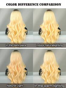 24 Inch Long Wavy Golden Ombre Wig For Women Heat Resistant Fiber Middle Part Hairpiece Dark Roots,Natural Synthetic Full Machine Hair Wigs For Daily Music Festival Party Wear, Cosplay Halloween & Street Photography Use - 漸變金色 - 查看 8