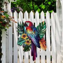 1PC Metal Parakeet And Tropical Leaves Wall Art, Vivid Colorful Bird Plaque, Versatile Flamingo Parrot Wall Hanging Decor For Home Bar Kitchen Coffee Shop