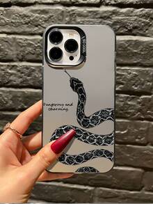 1pc Black Snake Tongue English Text Graphic Full Coverage TPU Shockproof Phone Case, Compatible With Apple 16, 15, 14, 13, 12, 11 Pro Max, Series - Multicolor - View 1