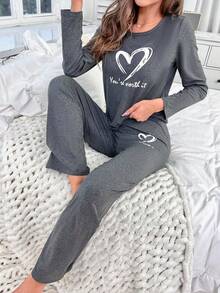Women's Pajama Set 2 Piece: Soft Long Sleeve Sleep Shirt +  Long Pants With Elastic Waistband For Sleeping - Xám - Xem 5