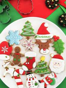 Conjunto de 5 cortadores de biscoitos de Natal, moldes para biscoitos de inverno, combinação de moldes para assar em Natal, confeitaria, biscoitos de fondant, boneco de gengibre, árvore de Natal, moldes para biscoitos de confeitaria para o Natal, decorações de Natal, pijamas de Natal, presentes de Natal, decoração de Natal - Prata - Ver 6