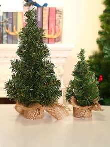迷你圣诞树，人造迷你松树圣诞树，带雪景和圣诞装饰的手工艺品，配粗麻布袋底座，小型人造圣诞树，适合冬季桌面摆件、圣诞礼物、婚礼装饰、房间装饰、家居圣诞礼物、圣诞装饰 - 綠色 - 查看 2