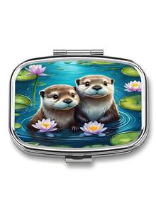 1pc Owl, Puppy, Fox, Cat Pattern Printed Square Pill Box, 2 Compartment Portable Pill Case For Pocket Or Wallet, Decorative Metal Medicine Vitamin Storage Box For Pocket, Wallet, Travel, Unique Gift - Multicolor - View 11