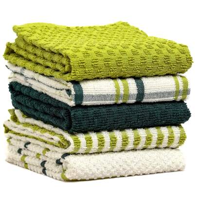 5 Pack Terry Kitchen Tea Towels, Super Absorbent & Quick-Drying Dish Cloths For Kitchen Use, Soft Cleaning Towels For Drying Dishes & Surfaces, Hotel Quality Towel Set, 40x60cm