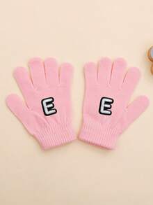 1 Pair Baby Girl Pink Letter Pattern Gloves, Fashionable & Cute, Soft & Warm, Suitable For 1-3 Years Old Girls Everyday Use In Autumn/Winter - Pink - View 5