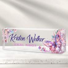 1pc Personalized Acrylic Desk Name Plate With Floral Design 21 Styles- Custom Engraved Office Desk Sign For Women And Men - Elegant Clear Acrylic Glass Block - Ideal For Boss, Teacher, Coworker Appreciation Gifts,Personalized Office Decor, Ideal Gift For Bosses, Teachers, Lawyers, Doctors & Colleagues -Personalized Gifts, Holiday Gifts