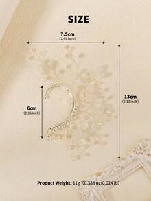 1 Pearl Earring Clip, Bridal Headpiece, Vintage Women's Hair Accessory, Antique Style, High-End Wedding Ear Hook Valentine's Day Accessories - Silver - View 8